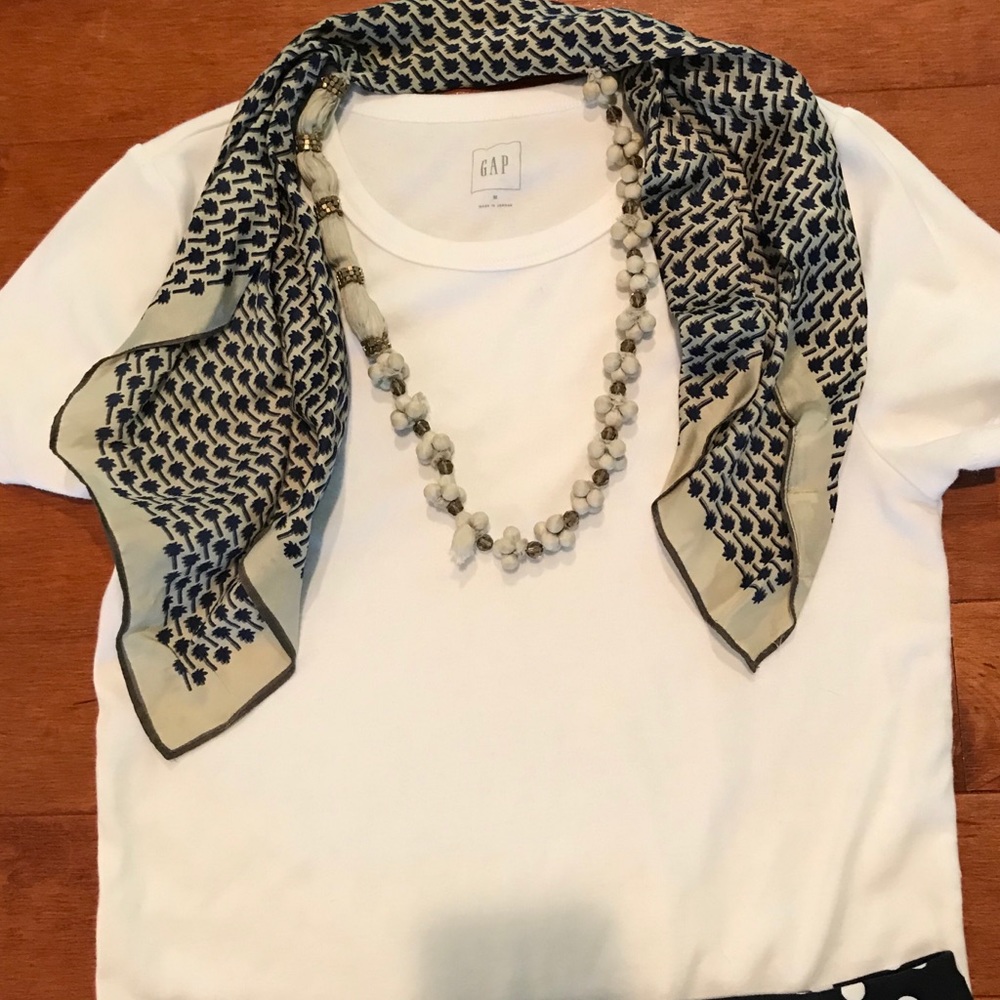 Anthropologie white/blue necklace with scarf